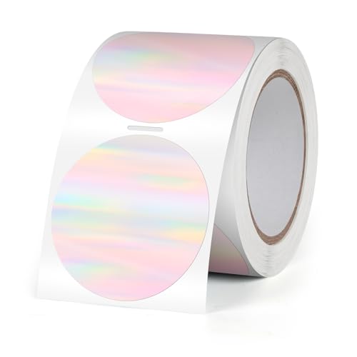 FINDAT Regenbogen Holographische Thermo-Etiketten Rolle Wasserdicht Runde 38 mm Punkt-Etiketten Bedruckbare Vinyl Laser Thermische Aufkleber für Logo Design DIY Danke QR 500 Stück von FINDAT