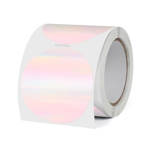 FINDAT Regenbogen Holographische Thermo-Etiketten Rolle Wasserdicht Runde 50 mm Punkt-Etiketten Bedruckbare Vinyl Laser Thermische Aufkleber für Logo Design DIY Danke QR 300 Stück von FINDAT