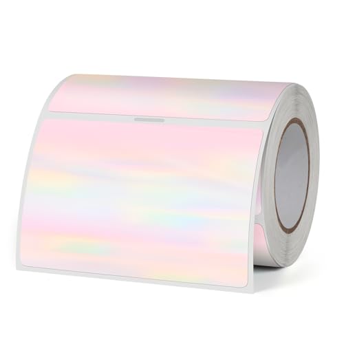 FINDAT Regenbogen Holographische Thermo-Etiketten 76 x 50 mm Rolle Bedruckbare Laser Thermoaufkleber Wasserdicht Rechteckige Vinyl Aufkleber für Logo Design Danke Barcodes DIY 300 Stück von FINDAT