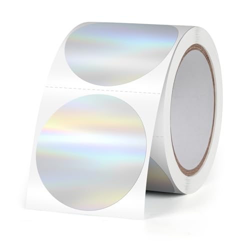 FINDAT 38 mm Runde Silber Laser Thermo-Etiketten Rolle Selbstklebende Drucker Holographische Etiketten Kreis Vinyl Wasserdichtes Klebepunkte Aufkleber für Büro Logo Design QR Versand 200 Stück von FINDAT