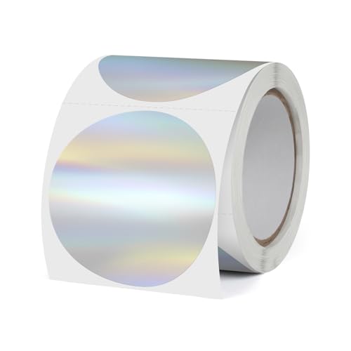 FINDAT 50 mm Runde Silber Laser Thermo-Etiketten Rolle Selbstklebende Drucker Holographische Etiketten Kreis Vinyl Wasserdichtes Klebepunkte Aufkleber für Büro Logo Design QR Versand 200 Stück von FINDAT