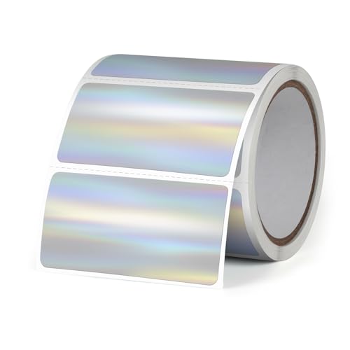 FINDAT Silber Laser Thermo-Etiketten 50 x 25 mm Vinyl Rolle Selbstklebend Holographische Thermo-Aufkleber Wasserdichtes Rechteck Drucker Etiketten für Büro DIY Design Barcode Versand 200 Stück von FINDAT