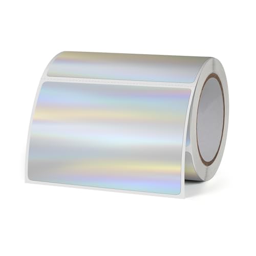 FINDAT Silber Laser Thermo-Etiketten 76 x 50 mm Vinyl Rolle Selbstklebend Holographische Thermo-Aufkleber Wasserdichtes Rechteck Drucker Etiketten für Büro DIY Design Barcode Versand 200 Stück von FINDAT