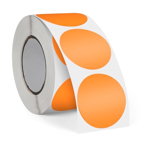 FINDAT Orange 38 mm Runde Thermo-Etiketten Rolle Selbstklebende Drucker Etiketten Kreis Vinyl Wasserdichtes Klebepunkte Aufkleber für Büro Logo Design QR Versand 500 Stück von FINDAT