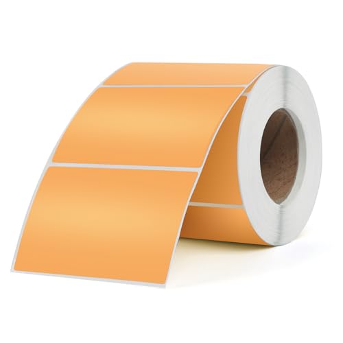 FINDAT Orange Etiketten 76 x 50 mm Vinyl Rolle Selbstklebende Thermo-Aufkleber Wasserdichtes Rechteck Drucker Etiketten für Büro DIY Design Barcode Versand 500 Stück von FINDAT