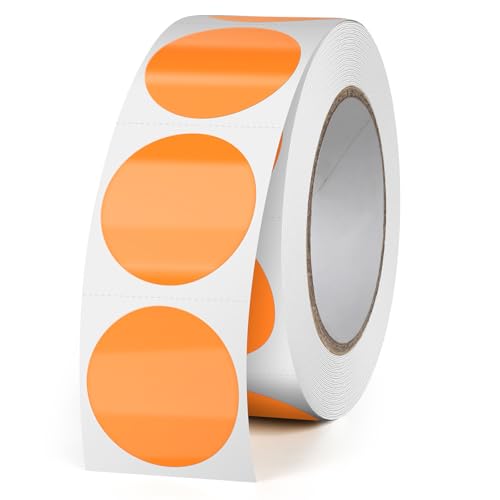 FINDAT Orange 1" Runde Thermo-Etiketten Rollen Selbstklebende Drucker-Etiketten Kreis Vinyl Wasserdicht Klebepunkte Aufkleber für Büro Logo Design QR Versand 500 Stück von FINDAT