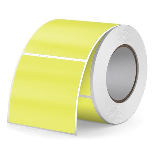 FINDAT Gelb Thermo-Etiketten 50 x 50 mm Vinyl Rolle Selbstklebende Thermo-Aufkleber Wasserdichtes Quadratische Drucker-Etiketten für Büro DIY Design Barcode Versand 500 Stück Yellow von FINDAT