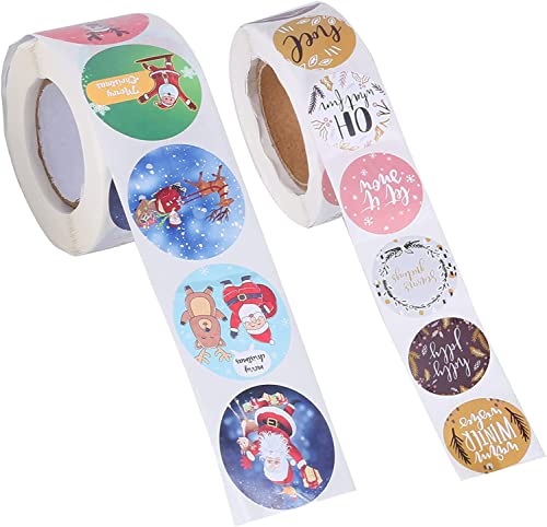 FINDIR 1000 Stück Weihnachts Aufkleber Geschenk Aufkleber Rolle Weihnachten Sticker Etiketten Christmas Stickers Schneemann Rentier Weihnachtsbaum Selbstklebend für Umschlag Geschenktüten Papiertüten von FINDIR