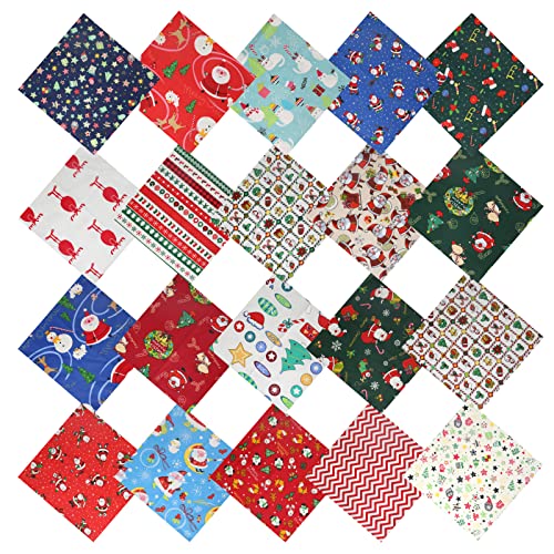 FINDIR 20pcs Baumwollstoff Weihnachten Patchwork Stoffpaket Weihnachten Patchworkstoffe Baumwolle Paket 25x25cm Stoff Baumwoll für Weihnachtsdekoration Quilten DIY Basteln Handwerken von FINDIR