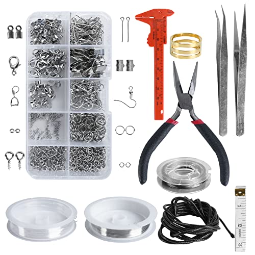 FINDIR Schmuck Basteln Set Schmuckherstellung Set Schmuck Basteln Zubehör Schmuck Selber machen mit 945PCS Silber Zubehör und 4 Draht Schmuck Reparatur Kit für Schmuckherstellung Reparatur von FINDIR