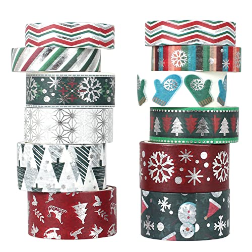 FINDIR Weihnachtliches Washi Tape Set 12 Rollen Masking Tape Weihnachten Dekoratives Klebeband Weihnachten Washi Tape Set für Scrapbooking Weihnachtsdekorationen Breite 1 cm/1,5 cm/2 cm von FINDIR