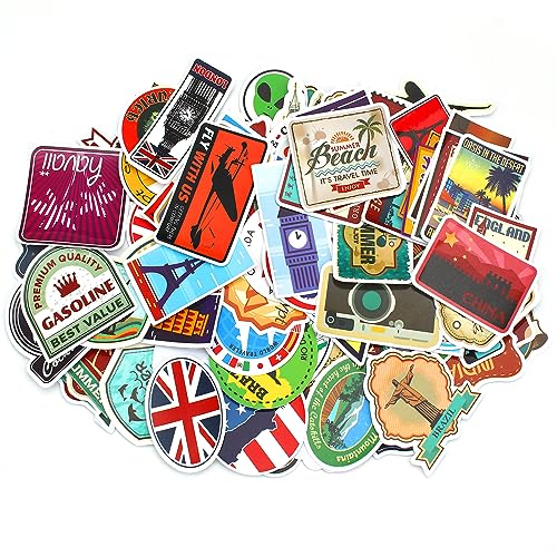 FINEASY 100 Stück Vintage Reise Etiketten, Reise Aufkleber Sticker für Laptop, Vintage Sticker Set Wasserfeste Sticker Retro-Stil Vinyl Stickers für Laptop Skateboard Koffer Auto Motorrad Fahrrad von FINEASY