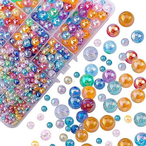 FINEASY 1420 Stück Perlen zum Auffädeln, Acrylperlen Bunte Perlen zum Basteln mit Loch 4/6/8/10mm, Bastelperlen für Selber Machen Schmuckherstellung DIY Halsketten Armbänder Kinder Erwachsene von FINEASY