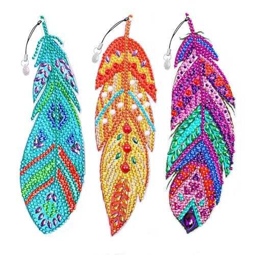 FINEASY 3 Stück 5D Diamond Painting Lesezeichen,Geburtstag Geschenke Lesezeichen Personalisiert Kinder,DIY Feather Bookmark Geschenke für Frauen Mädchen Freundin,DIY Making Arts Crafts Geschenk von FINEASY