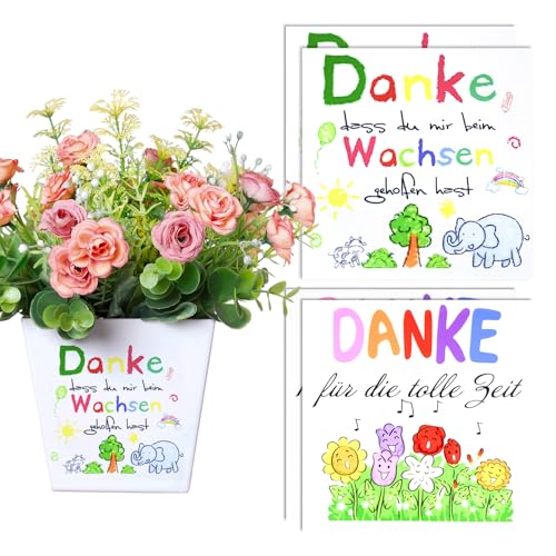 FINEASY 4 Stück Aufkleber für den Blumentopf, Geschenkaufkleber Danke, Aufkleber Danke dass du mir beim Wachsen geholfen hast, UV DTF Transfer Sticker - Erzieher Geschenk, Danke für Kindergarten von FINEASY