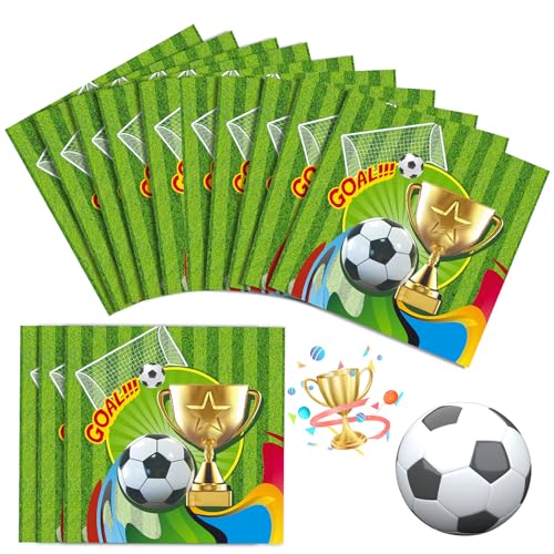 FINEASY 80 Stück Servietten Fussball, 33 x 33 cm Fußball Servietten, Fußball Dekorationen für Fußballspiele,Mottopartys, Kindergeburtstage, Tischdekoration von FINEASY