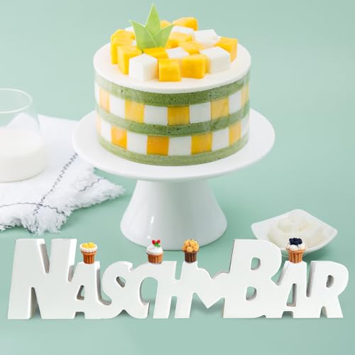 FINEASY Candy Bar Deko Holz Weiß mit 4 Ornament aus Harz, Candy Bar Schild, Naschbar Zubehör Tisch Ornament, Naschbar Schriftzug Holz für Hochzeiten Geburtstage Candy Bar Partys von FINEASY