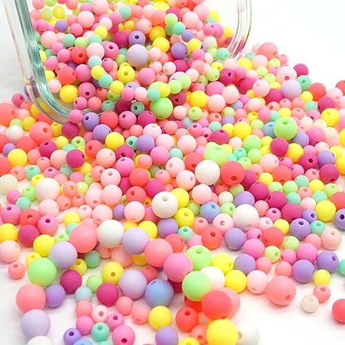 FINEASY Perlen zum Auffädeln Pastell ca. 900pcs Matte Perlen Bunt 6/8/10mm Acryl Perlen Bunte Acrylperlen Kunstperlen Rund Bastelnperlen für Armbänder Schmuck DIY von FINEASY