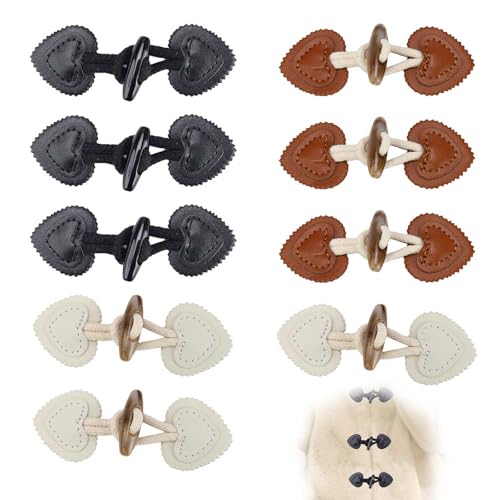 FINELYCR Knebelknöpfe Leder, 9 Pairs of Leather Snap Buckles, 3 Colours Horn Buckle, Fashionable and Versatile Buttons, Knebelverschluss für Pullover, Mäntel, Jacken von FINELYCR