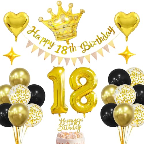 FINEVERNEK Deko 18. Geburtstag,Luftballons 18. Geburtstag Schwarz Gold,Geburtstagsdeko 18 Jahr,18. Geburtstag Party Dekorationen,Ballon 18 Geburtstag, Männer Frauen 18 Geburtstag Party Dekorationen von FINEVERNEK