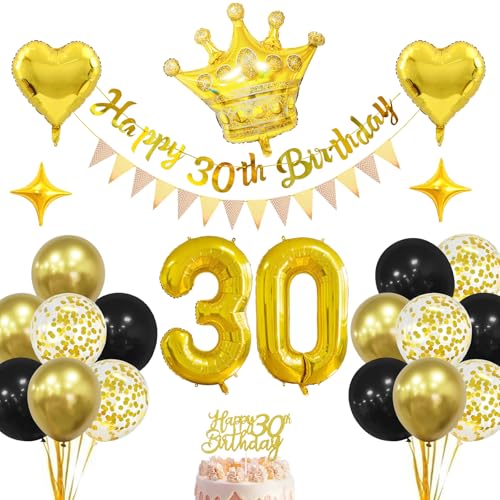 FINEVERNEK Deko 30. Geburtstag,Luftballons 30. Geburtstag Schwarz Gold,Geburtstagsdeko 30 Jahr,30. Geburtstag Party Dekorationen,Ballon 30 Geburtstag, Männer Frauen 30 Geburtstag Party Dekorationen von FINEVERNEK