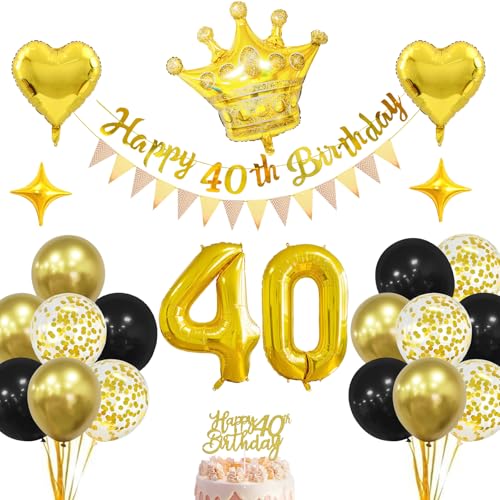 FINEVERNEK Deko 40. Geburtstag,Luftballons 40. Geburtstag Schwarz Gold,Geburtstagsdeko 40 Jahr,40. Geburtstag Party Dekorationen,Ballon 40 Geburtstag, Männer Frauen 40 Geburtstag Party Dekorationen von FINEVERNEK