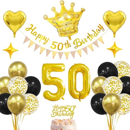 FINEVERNEK Deko 50. Geburtstag,Luftballons 50. Geburtstag Schwarz Gold,Geburtstagsdeko 50 Jahr,50. Geburtstag Party Dekorationen,Ballon 50 Geburtstag, Männer Frauen 50 Geburtstag Party Dekorationen von FINEVERNEK