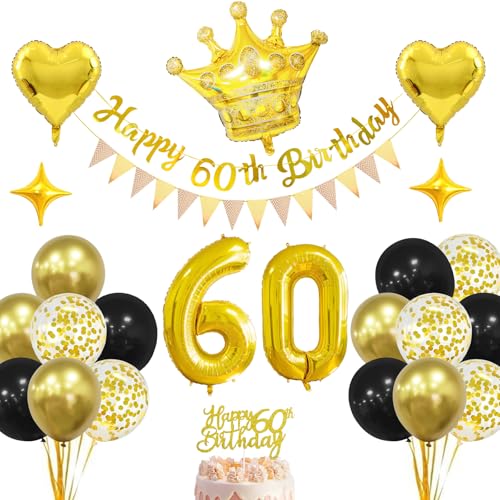 FINEVERNEK Deko 60. Geburtstag,Luftballons 60. Geburtstag Schwarz Gold,Geburtstagsdeko 60 Jahr,60. Geburtstag Party Dekorationen,Ballon 60 Geburtstag, Männer Frauen 60 Geburtstag Party Dekorationen von FINEVERNEK