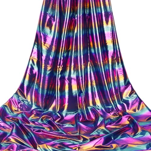 FINFERINSPIRE 1 m Schillernder Hologramm Stoff 1.5 m Breit Stoff In Regenbogenfarben Zum Nähen Polyester DIY Stoff Glänzender Gestreifter Stoff Meterweise Bunter Stoff Für Zuhause Partys Dekoration von FINGERINSPIRE