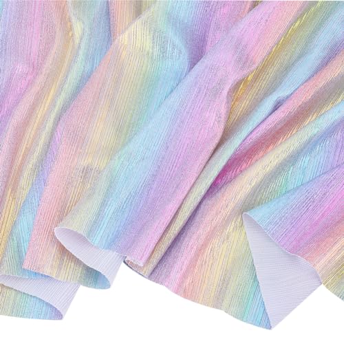 FINFERINSPIRE 1.8 m Schillernder Hologramm Stoff 1.54 m Breit Regenbogenfarbener Stoff Zum Nähen 4 Wege Stretch Polyester DIY Stoff Glänzender Gestreifter Stoff Bunter Stoff Für Kleidung Kleiderdekor von FINGERINSPIRE