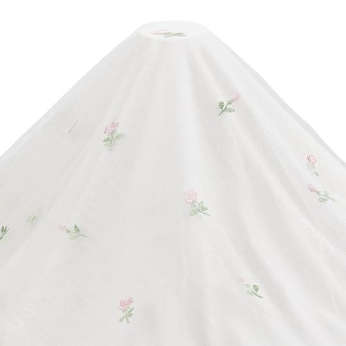 FINGERINSPIRE 0.9 m Bestickte Tüllspitze 1.5 m Breit Rosa Floral Bestickter Spitzenstoff Polyester Weißer Tüll Bestickter Blumen Nähstoff Für Selbstgemachte Kleidung Kleider Hochzeitsdekoration von FINGERINSPIRE