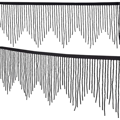 FINGERINSPIRE 0.9 m Perlenfransenbesatz Zum Nähen Gewelltes Quasten Spitzenband Mit Perlen Schwarze Perlenquasten Kettenbänder Nähen von Perlenfransenbesatzband Für Vorhänge Lampenschirme Dekoration von FINGERINSPIRE