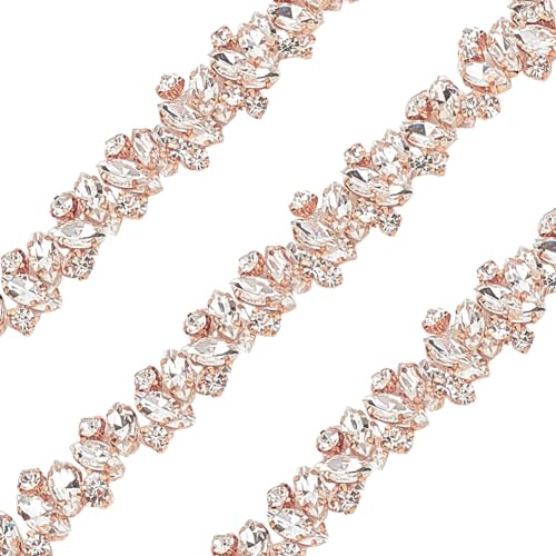 FINGERINSPIRE 0.91 m Glas Strass Applikationsbesatz 13 mm Breit Roségold Kristall Hotfix Brautgürtelbesatz Zum Aufbügeln/Aufnähen Strass Kantenbesatz Band Für Selbstgemachte Brautgürtelverzierung von FINGERINSPIRE