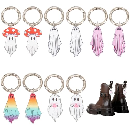 FINGERINSPIRE 10 Pcs Halloween Charms Anhänger 5 Styles Ghost Form Acryl Schuh Charms mit Legierung Frühling Ringe Halloween Schlüssel Ketten Ghost Schlüsselanhänger Charme für Stiefel Schuhe Dekor von FINGERINSPIRE