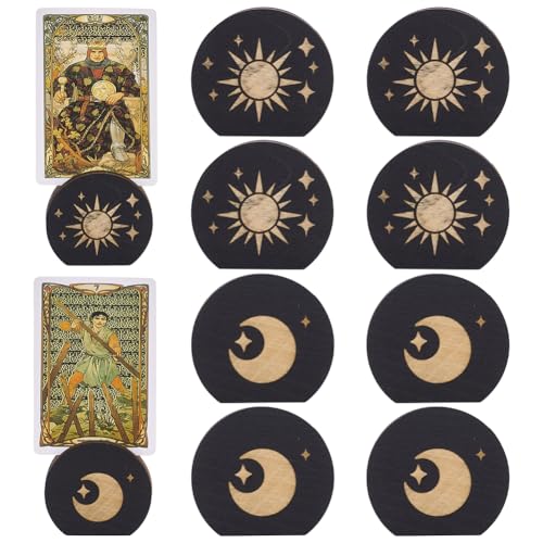 FINGERINSPIRE 10 Stück Holz Tarotkartenhalter 45x50x15mm Sonne Mond Tarotkarten Aufbewahrungsständer Schwarzer Tarotkartenständer Hexenständer Für Orakel Lenormand Meditation Altar Wicca Dekoration von FINGERINSPIRE