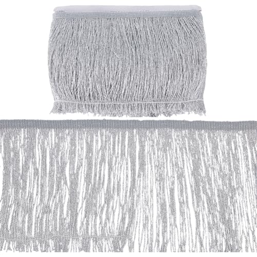 FINGERINSPIRE 10 m Glitzernde Fransenborte 15cm Breit Polyester Quasten Spitzenbesatz Metallisch Silber Weiß Fransen Spitzenbesatz Zum Nähen Quasten Spitzenbesatz Für Lateinamerikanische Tanzkleider von FINGERINSPIRE