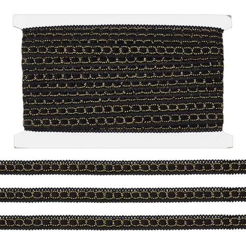 FINGERINSPIRE 10m Gimp Braid Trim Schwarz gewebtes Geflecht Trim mit Goldrand 12mm Basic Trim Dekorative Gimp Braid Polyester gewebtes Geflecht Trim für DIY Handwerken Nähen Dekoration von FINGERINSPIRE