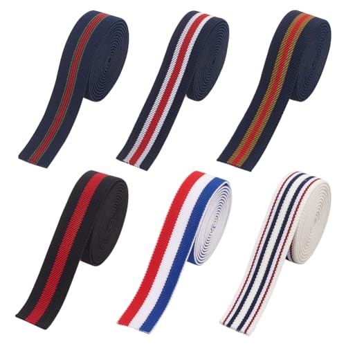 FINGERINSPIRE 11 m 25 mm Breites Elastisches Band Aus Twill Mit Dreifarbigen Streifen Einseitiges Elastisches Band Mit Dreifarbigen Streifen Zum Nähen Gestricktes Elastisches Band Aus Polyester von FINGERINSPIRE