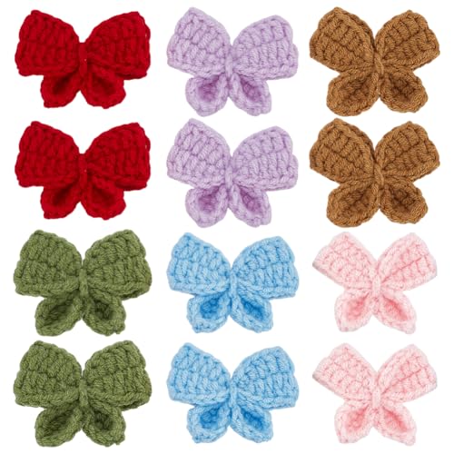 FINGERINSPIRE 12 Stück 6 Farben Schleife Häkelapplikation 4,1 x 5,6 cm Schleife Häkeln Stricktuch Patch Schleife Aufnäher Aufnäher Tuch Strickapplikationen Schleife Patches Verzierung für Kleidung von FINGERINSPIRE