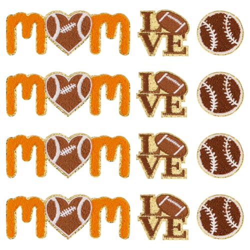 FINGERINSPIRE 12 Stück Ball Chenille Aufnäher Bunt Baseball Handtuch Stoff Stickerei Rugby Goldener Rand Zum Aufbügeln Aufnäher Love Rugby Zum Aufnähen Für Kleidung Jacken Kleider DIY von FINGERINSPIRE