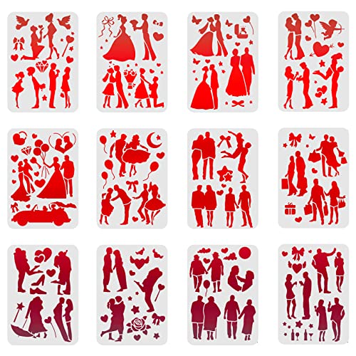 FINGERINSPIRE 12 Stück Liebes Schablonen Zeichnung Malvorlagen Sets 29,7x21cm Kunststoff Valentinstag Malschablonen Romantische Liebesvorlagen Sets zum Malen auf Holz, Boden, Wand und Fliesen von FINGERINSPIRE