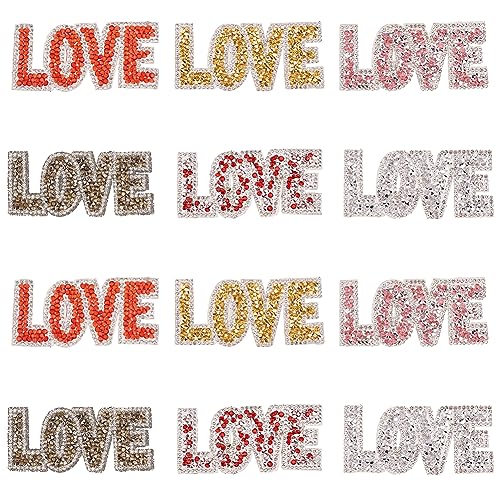 FINGERINSPIRE 12 Stück Wort Love Strass Patches Zum Aufbügeln/Aufnähen Valentinstag Thema „Love“ Alphabet Patches Buchstabe Love Hotfix Strass Applikationen Für Kleider Kleidung DIY Zubehör von FINGERINSPIRE