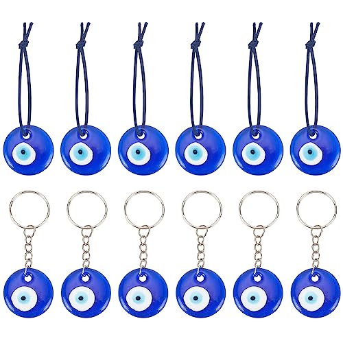 FINGERINSPIRE 12PCS Böser Blick Anhänger Türkisch Blau Glas Böser Blick Dekorationen Böser Blick Anhänger mit Seilen Flach Rund Blau Böser Blick Perlen Charms für Haus Auto Spiegel Taschen Dekoration von FINGERINSPIRE