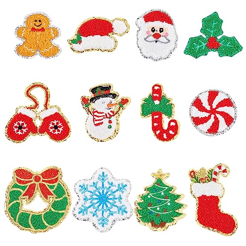 FINGERINSPIRE 12Pcs Christmas Theme Towel Embroidery Cloth Patches Hot Glue Iron on Crochet Applique Patches Mixed Color Sew on Patches for Christmas Arts Crafts DIY Decor Costume Accessories von FINGERINSPIRE