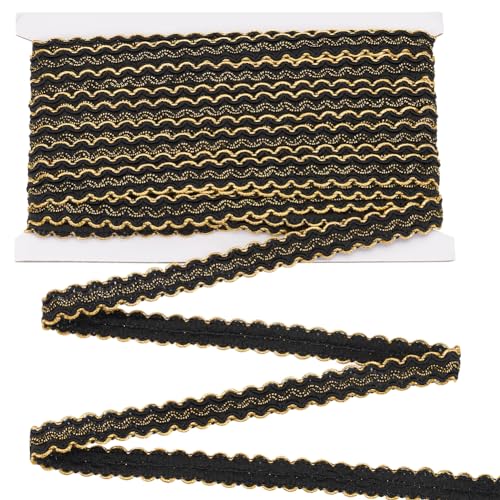 FINGERINSPIRE 12m 14mm Gimpenborte Goldrand Geflochtene Bortenborte Schwarz Metallic S Wellenborten Besatz zum Nähen Polyester Handarbeit Gimpenbesatz für Vorhangbezüge DIY Kostüm Zubehör von FINGERINSPIRE