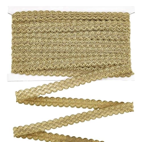 FINGERINSPIRE 12m 15mm Metallic Gewebte Borte Gold Handgefertigt Polyester zum Nähen, S-Wellen Zopfborte Basteln, Dekorative Goldkante Borte mit Karte für Vorhang Schonbezug von FINGERINSPIRE