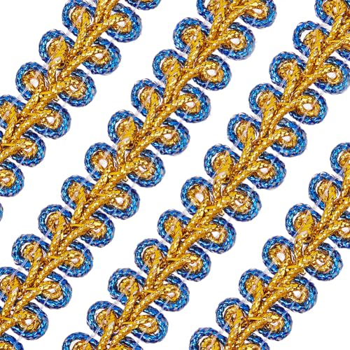 FINGERINSPIRE 13,7m 10mm Metallgeflecht Spitzenborte Blau & Gold zum Nähen Centipede Geflochtene Spitze Verzierte Gimpenborte für Hochzeit DIY Kleidung Schmuck Basteln Nähen Heimdekoration von FINGERINSPIRE