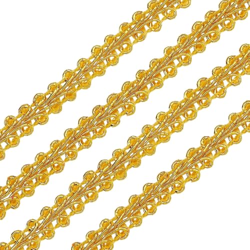 FINGERINSPIRE 13m 8mm Metallic Spitzenborte Blumenmuster Goldfarbenes Tausendfüßler-Spitzenband verzierte Gimpenborte für Hochzeit Braut Kostüm oder Schmuck Kunsthandwerk und Nähen von FINGERINSPIRE