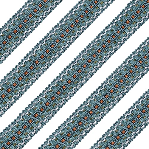 FINGERINSPIRE 13 Yards 2,5 cm blau gewebter geflochtener Rand handgefertigt Polyester Nähen weiße Kante Welle Zopf Basteln Dekorative Borte mit Karte für Vorhang Schonbezug DIY Kostüm Zubehör von FINGERINSPIRE