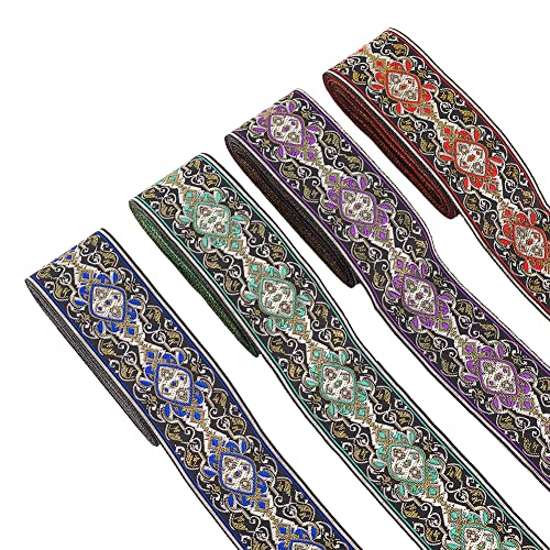 FINGERINSPIRE 14 m 4 Rollen Jacquardband 48 mm Breit Ethno Stil Stickbänder Vintage Blumenmuster Tiroler Band Gemischte Farben Polyester Jacquardband Für Bekleidungszubehör von FINGERINSPIRE